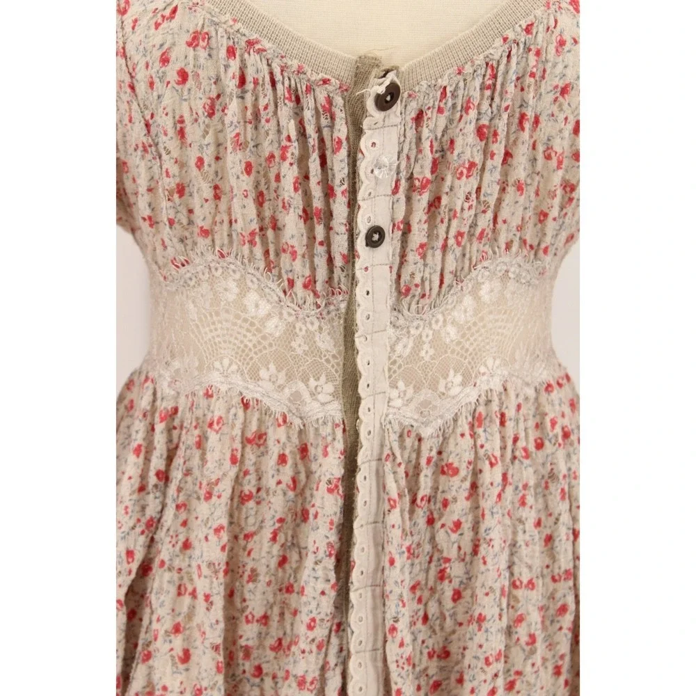 Free People Tunic Small Lace Knit snap‎ up long sleeve boho grunge Cottagecore